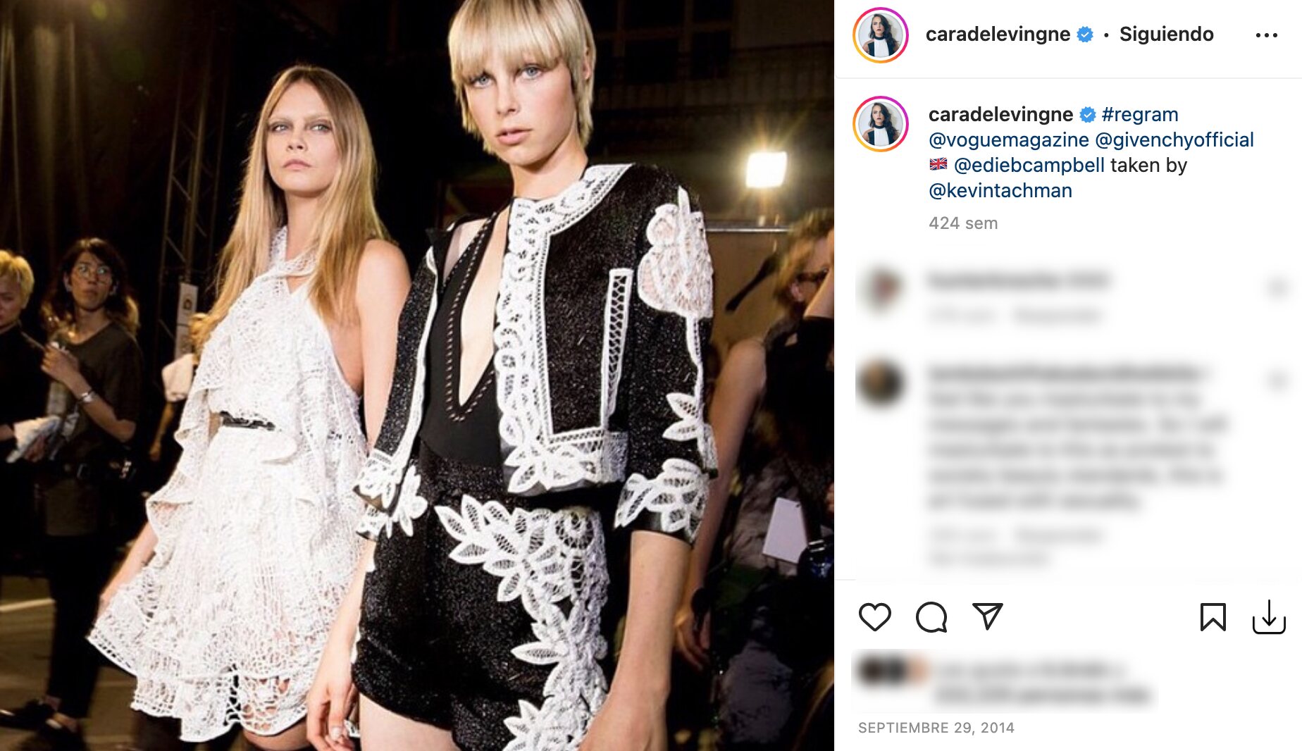 Cara Delevingne con las cejas decoloradas en el desfile de Givenchy | Foto: Instagram