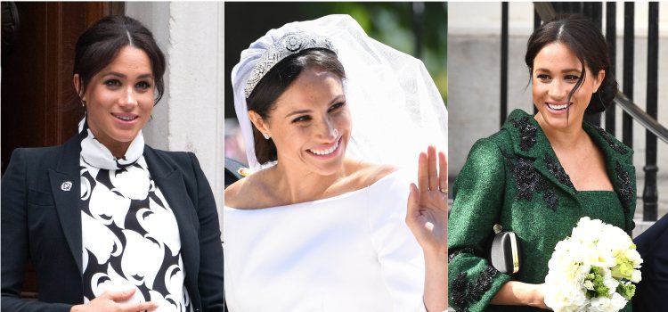 Varios looks de Meghan Markle con recogido bajo