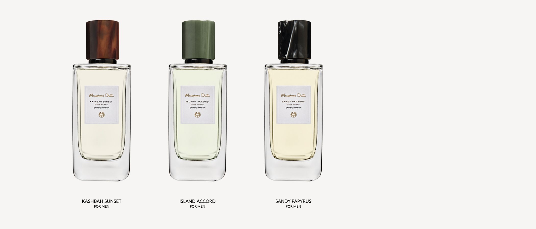 'Sandy Papyrus', 'Island Accord' y 'Kashbah Sunset', las nuevas fragancias masculinas de Massimo Dutti